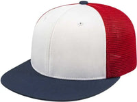 Cap America i8501 Flexfit Performance Trucker Mesh Back Cap - White Navy Red - White Navy Red / XS