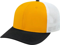 Cap America i8502 Flexfit 110 Trucker Mesh Back Cap - Athletic Gold Black White - Gold Black / One Size Fits Most