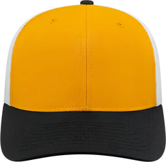 Cap America i8502 Flexfit 110 Trucker Mesh Back Cap - Athletic Gold Black White - Gold Black / One Size Fits Most
