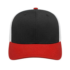 Cap America i8502 Flexfit 110 Trucker Mesh Back Cap - Black Red White - Black Red / One Size Fits Most