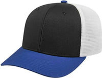 Cap America i8502 Flexfit 110 Trucker Mesh Back Cap - Black Royal White - Black Royal / One Size Fits Most