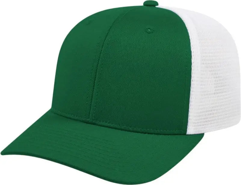 Cap America i8502 Flexfit 110 Trucker Mesh Back Cap - Dark Green White - Forest White / One Size Fits Most