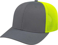 Cap America i8502 Flexfit 110 Trucker Mesh Back Cap - Graphite Neon Yellow - Dark Gray Yellow / One Size Fits Most