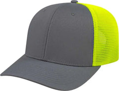 Cap America i8502 Flexfit 110 Trucker Mesh Back Cap - Graphite Neon Yellow - Dark Gray Yellow / One Size Fits Most