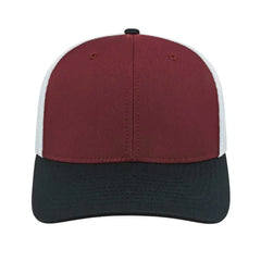 Cap America i8502 Flexfit 110 Trucker Mesh Back Cap - Maroon Black White - Maroon Black / One Size Fits Most