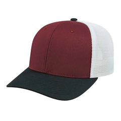 Cap America i8502 Flexfit 110 Trucker Mesh Back Cap - Maroon Black White - Maroon Black / One Size Fits Most