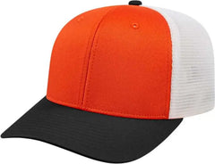 Cap America i8502 Flexfit 110 Trucker Mesh Back Cap - Orange Black White - Orange Black / One Size Fits Most