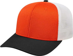 Cap America i8502 Flexfit 110 Trucker Mesh Back Cap - Orange Black White - Orange Black / One Size Fits Most