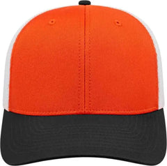 Cap America i8502 Flexfit 110 Trucker Mesh Back Cap - Orange Black White - Orange Black / One Size Fits Most