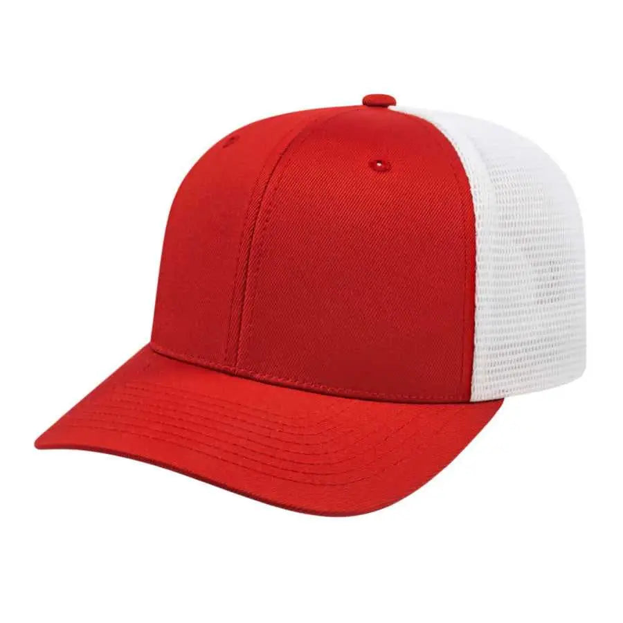 Cap America i8502 Flexfit 110 Trucker Mesh Back Cap - Red White - Red White / One Size Fits Most