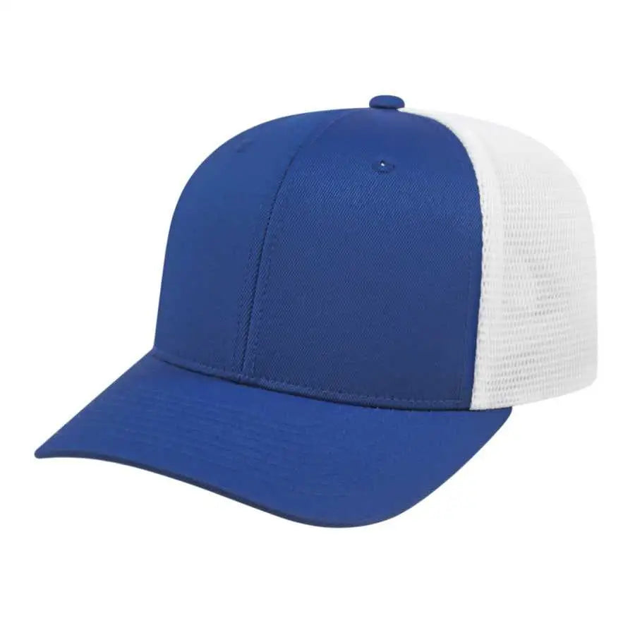 Cap America i8502 Flexfit 110 Trucker Mesh Back Cap - Royal White - Royal White / One Size Fits Most