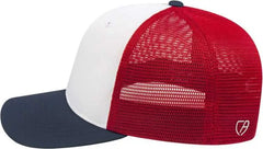Cap America i8502 Flexfit 110 Trucker Mesh Back Cap - White Navy Red - White Navy / One Size Fits Most