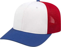 Cap America i8502 Flexfit 110 Trucker Mesh Back Cap - White Royal Red - White Royal / One Size Fits Most