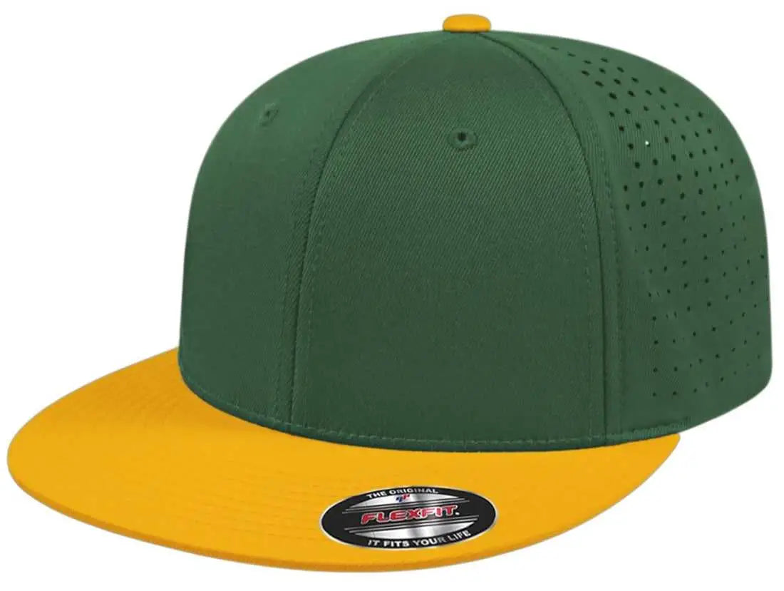 Cap America i8503 Flexfit Perforated Performance Cap - Dark Green Athletic Gold