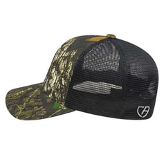 Cap America i8511 Flexfit 110 Camo Trucker Mesh Back Cap - Mossy Oak Break Up Black - Mossy Oak Black / One Size Fits