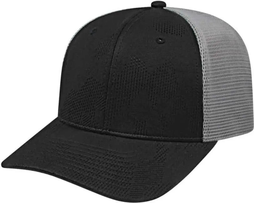 Cap America i8516 Flexfit 110 Jacquard Trucker Mesh Back Cap - Black Silver - Black Light Gray / One Size Fits Most