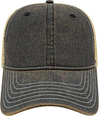 Cap America i8527 Premium Vintage Washed Mesh Back Cap - Black Khaki - Black Khaki / One Size Fits Most