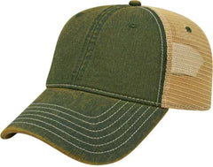 Cap America i8527 Premium Vintage Washed Mesh Back Cap - Green Khaki - Green Khaki / One Size Fits Most