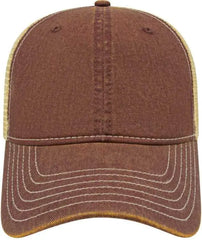 Cap America i8527 Premium Vintage Washed Mesh Back Cap - Maroon Khaki - Maroon Khaki / One Size Fits Most