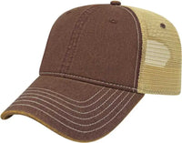 Cap America i8527 Premium Vintage Washed Mesh Back Cap - Maroon Khaki - Maroon Khaki / One Size Fits Most