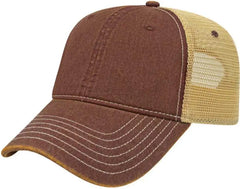 Cap America i8527 Premium Vintage Washed Mesh Back Cap - Maroon Khaki - Maroon Khaki / One Size Fits Most