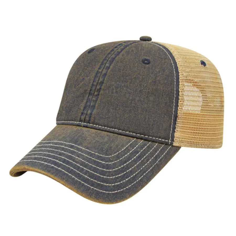 Cap America i8527 Premium Vintage Washed Mesh Back Cap - Navy Khaki - Navy Khaki / One Size Fits Most
