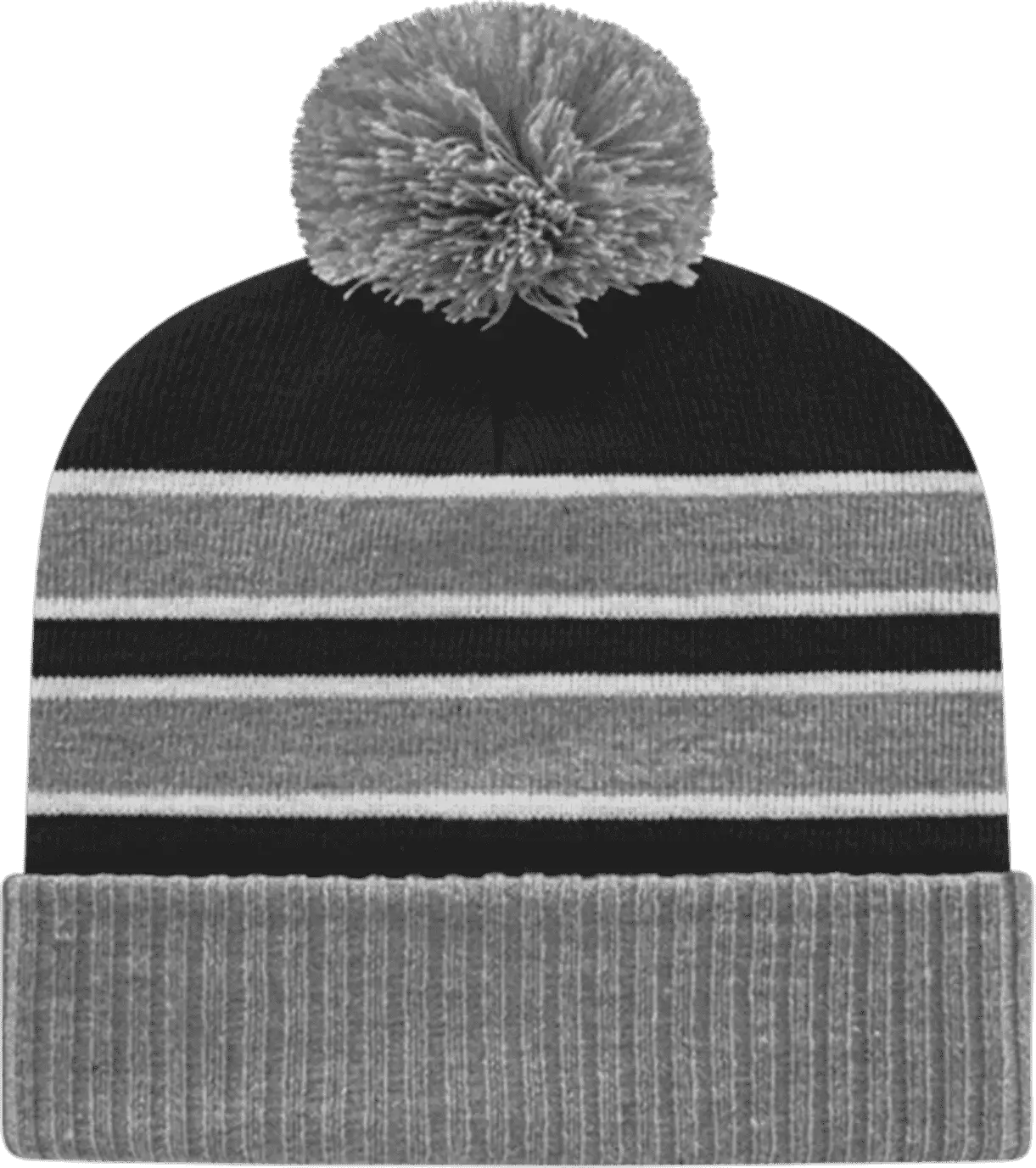 Cap America IK56 Double Stripe Knit Cap with Ribbed Cuff Beanie - Heather Black White - Black White / One Size Fits Most