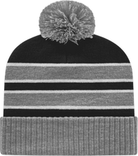Cap America IK56 Double Stripe Knit Cap with Ribbed Cuff Beanie - Heather Black White - Black White / One Size Fits Most