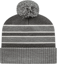 Cap America IK56 Double Stripe Knit Cap with Ribbed Cuff Beanie - Heather Dark Hather White - Dark Gray White
