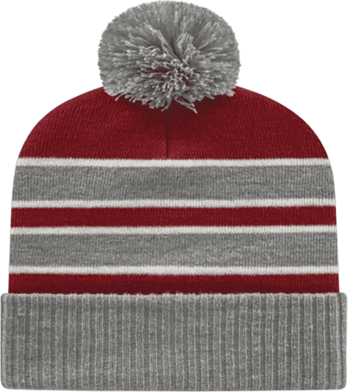 Cap America IK56 Double Stripe Knit Cap with Ribbed Cuff Beanie - Heather Maroon White - Maroon White / One Size Fits