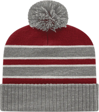 Cap America IK56 Double Stripe Knit Cap with Ribbed Cuff Beanie - Heather Maroon White - Maroon White / One Size Fits
