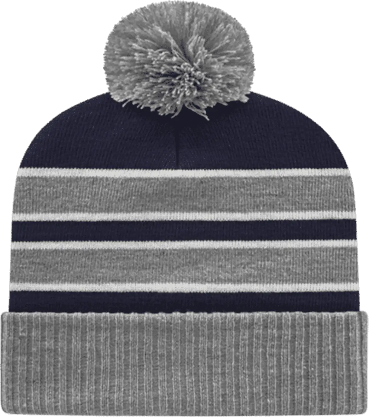 Cap America IK56 Double Stripe Knit Cap with Ribbed Cuff Beanie - Heather Navy White - Navy White / One Size Fits Most