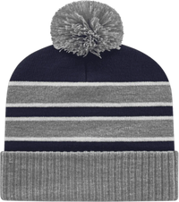 Cap America IK56 Double Stripe Knit Cap with Ribbed Cuff Beanie - Heather Navy White - Navy White / One Size Fits Most