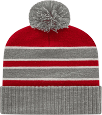 Cap America IK56 Double Stripe Knit Cap with Ribbed Cuff Beanie - Heather Red White - Red White / One Size Fits Most