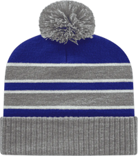 Cap America IK56 Double Stripe Knit Cap with Ribbed Cuff Beanie - Heather Royal White - Royal White / One Size Fits Most