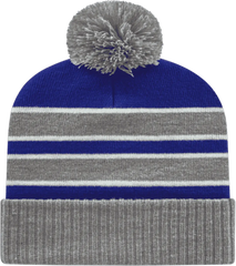 Cap America IK56 Double Stripe Knit Cap with Ribbed Cuff Beanie - Heather Royal White - Royal White / One Size Fits Most