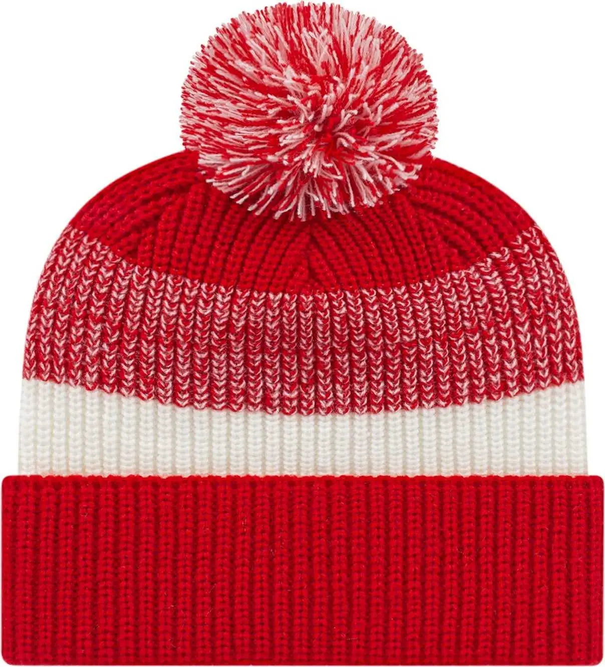Cap America iK61 Heavy Ribbed Knit Cap with Cuff Beanie - Red White - Red White / One Size Fits Most