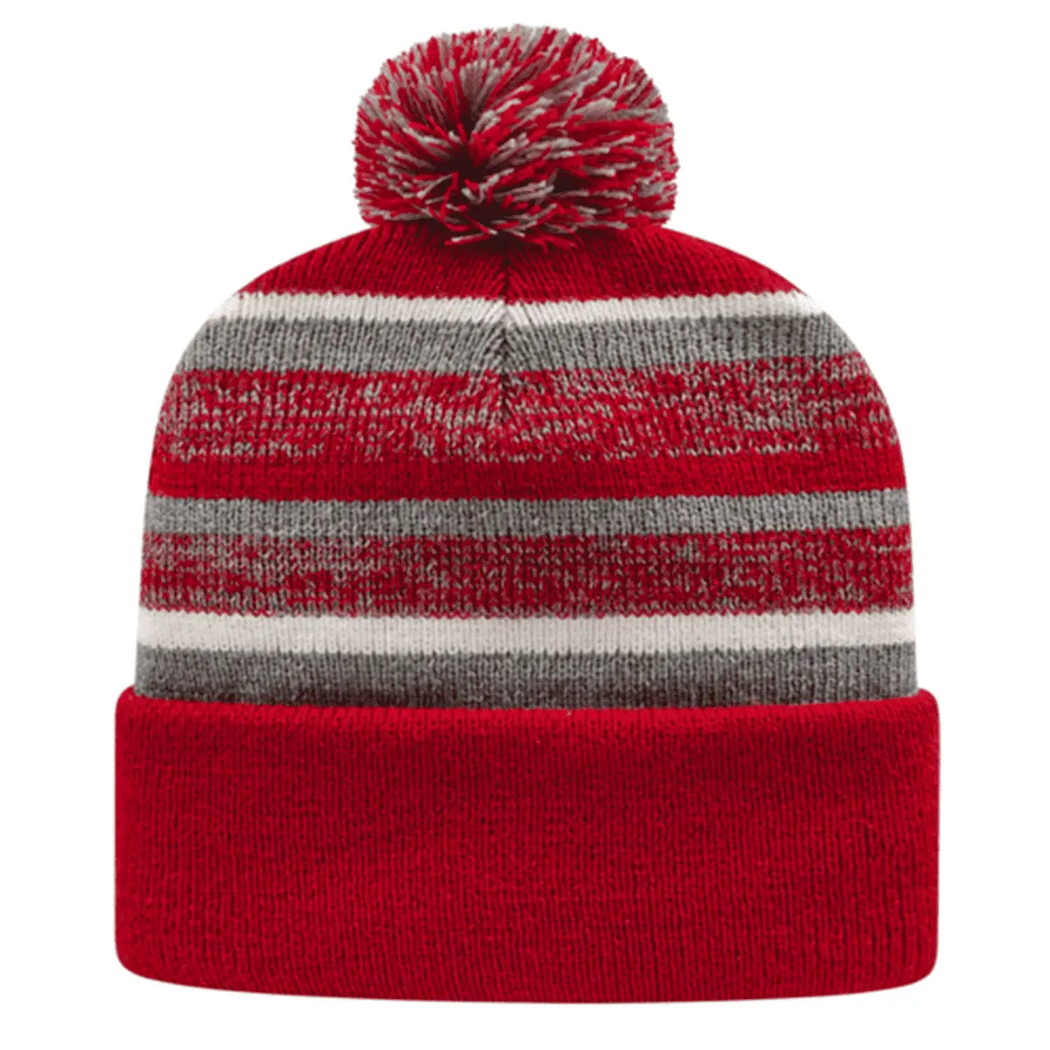 Cap America IK65 Fleece Lined Knit with Cuff Beanie - Heather Red White - Gray Red / One Size Fits Most