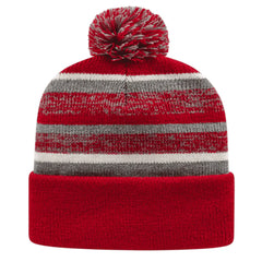 Cap America IK65 Fleece Lined Knit with Cuff Beanie - Heather Red White - Gray Red / One Size Fits Most