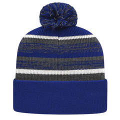 Cap America IK65 Fleece Lined Knit with Cuff Beanie - Royal Dark Heather White - Royal Dark Gray / One Size Fits Most