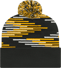 Cap America RKB12 USA Made Bar Knit Cap with Cuff Beanie - Black Gold White - Black Gold / One Size Fits Most
