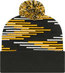 Cap America RKB12 USA Made Bar Knit Cap with Cuff Beanie - Black Gold White - Black Gold / One Size Fits Most