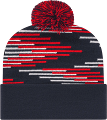 Cap America RKB12 USA Made Bar Knit Cap with Cuff Beanie - True Navy True Red White - Navy Red / One Size Fits Most
