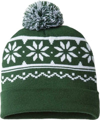 Cap America RKF12 Snowflake Knit Cap with Cuff Beanie - Forest Green - Forest Green / One Size Fits Most