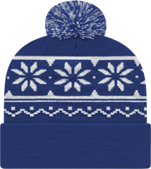 Cap America RKF12 Snowflake Knit Cap with Cuff Beanie - True Royal - Royal / One Size Fits Most
