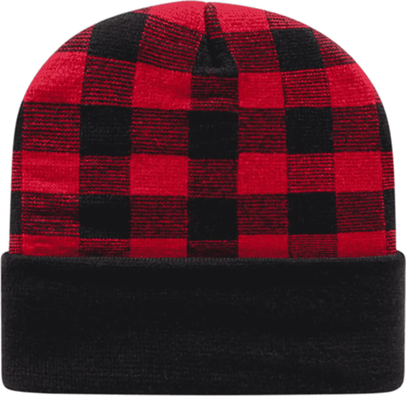 Cap America RKP12 USA Made Plaid Knit Cap with Cuff Beanie - True Red Black - Red Black / One Size Fits Most
