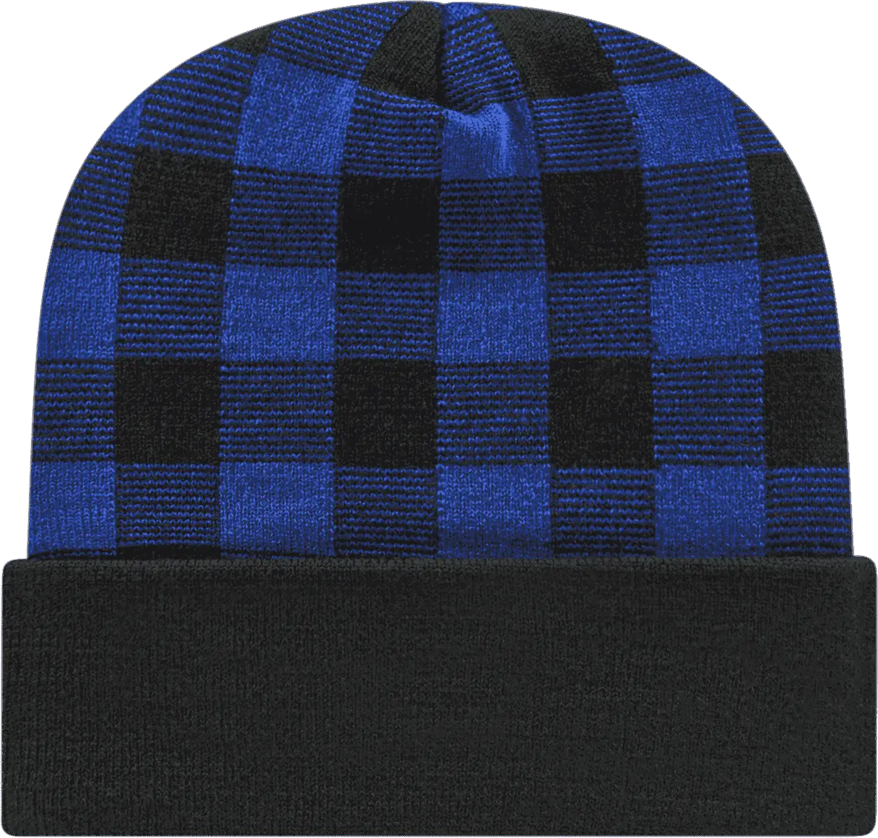 Cap America RKP12 USA Made Plaid Knit Cap with Cuff Beanie - True Royal Black - Royal Black / One Size Fits Most