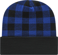 Cap America RKP12 USA Made Plaid Knit Cap with Cuff Beanie - True Royal Black - Royal Black / One Size Fits Most