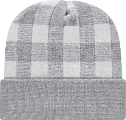 Cap America RKP12 USA Made Plaid Knit Cap with Cuff Beanie - White Silver - White Silver / One Size Fits Most