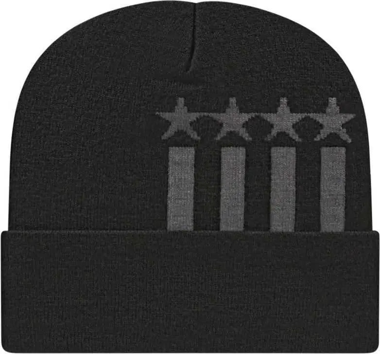 Cap America RKSTAR12 USA Made Stars & Stripes Knit Cap with Cuff Beanie - Black Iron Gray - Black Dark Gray / One Size